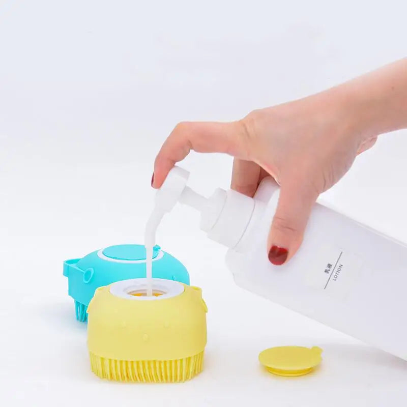 Esponja de silicone para banho com dispensador de shampoo